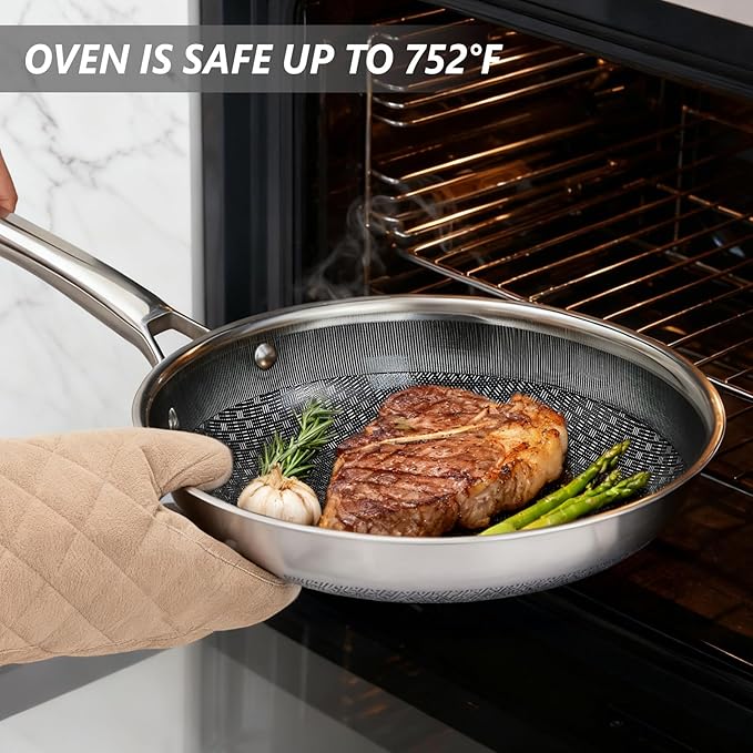 ROVSUN 10'' Non-stick Frying Pan, Tri-ply Stainless Steel Nonstick Skillet, Non-Toxic RV Kitchen Set Chef's Pan, PFOA & PTFE Free, Compatible for All Cooktops