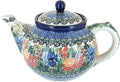 Blue Rose Polish Pottery - Blue Summer Blooms Medium Teapot - 4 Cup Capacity - Hand-Painted Polish Pottery Ceramic Coffee & Tea Server