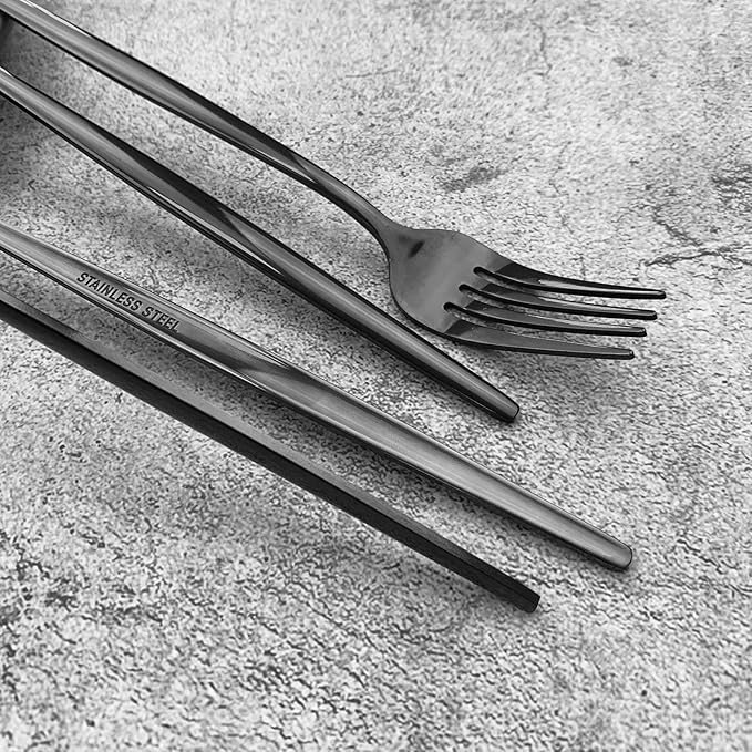 JASHII Silverware Set, Mirror Polished Black Flatware Cutlery Set Service for 6, Shiny Finish 36 Pieces Stainless Steel Utensils Set Dinner Knife Fork Spoon Dessert Fork Salad Spoon Dishwasher Safe