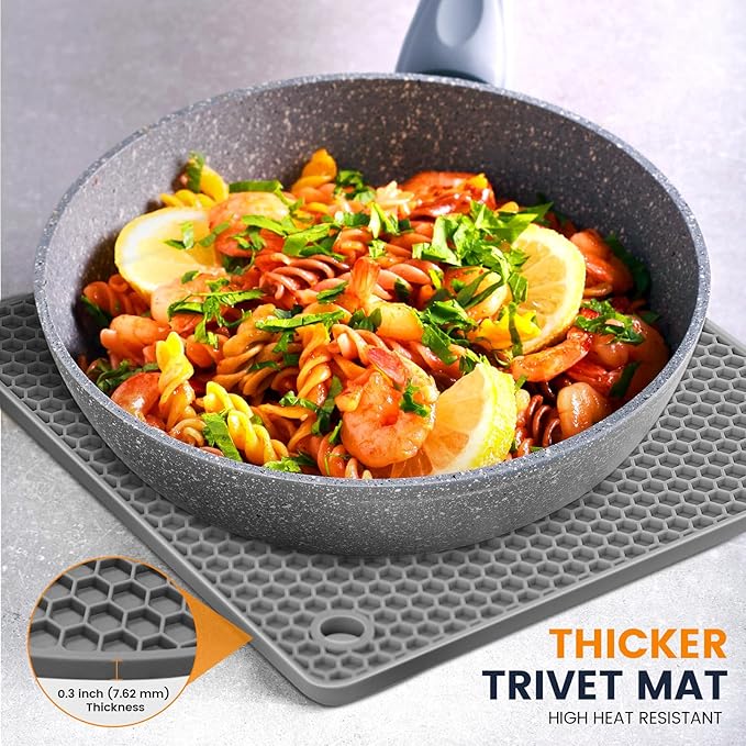 Silicone Trivet Mats 4 Heat Resistant Pot Holders Multipurpose Non-Slip Hot Pads for Kitchen Potholders, Drying mat, Jar Opener, Spoon Holder, Coaster.(Dark Grey)