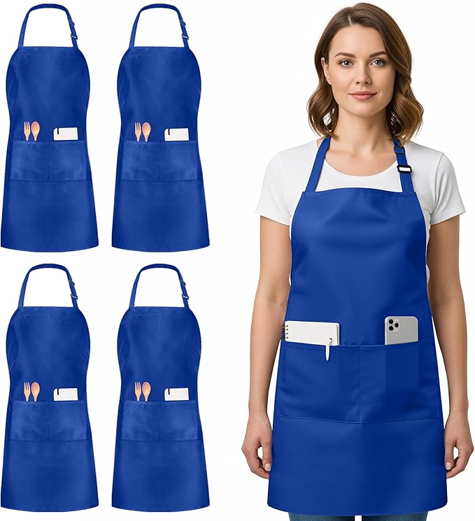 Utopia Kitchen 4 Pack Bib Apron Adjustable with 2 Pockets, Water and Oil Resistant, Cooking Kitchen Chef Apron for Women Men