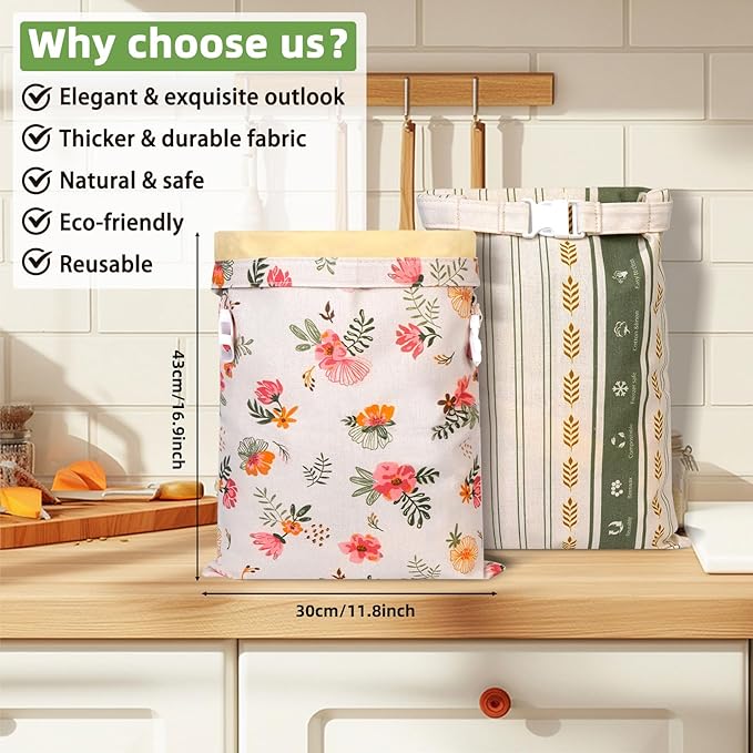 Extra Large Beeswax Bread Bags, Reusable Waxed Bags for Sourdough Homemade Bread, Cotton Linen Beeswax Bag to Keep Fresh, Proofing Bag Freezer-Safe, Easy Clean