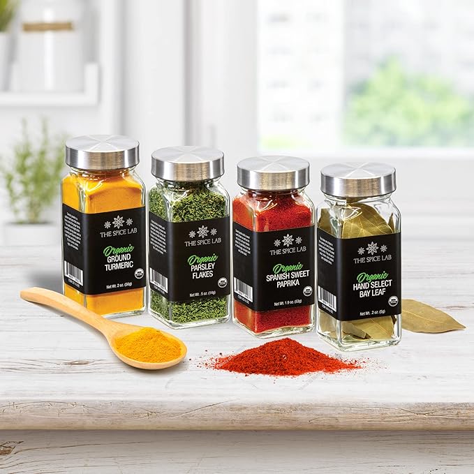 The Spice Lab Complete Organic Spices and Seasonings Set - 30 Jar Spice Kit Variety Pack - Complete Starter Spice Set Great BBQ, Grilling and Spice Gift Sets - Ultimate Culinary Cooking Spices Set
