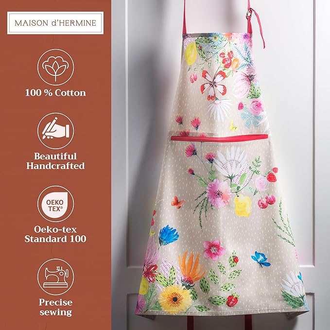 Maison d' Hermine 100% Cotton Apron for women with Pocket Kitchen Chef Apron for Men Cooking Gardening Server Waitress