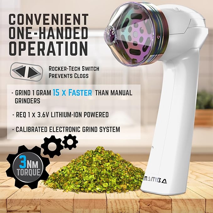 Mamba Original 1g Smoky USB Electric Herb Grinder. Small Portable Metal Herbal Machine & Spice Mill for the Kitchen