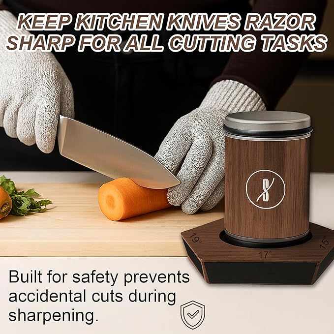 SKILO Rolling Knife Sharpener Made of Black American Walnut - Tumbler Knife Sharpener Knife Sharpening With Diamonds & Ceramic for Steel of Any Hardness With Magnetic Angle