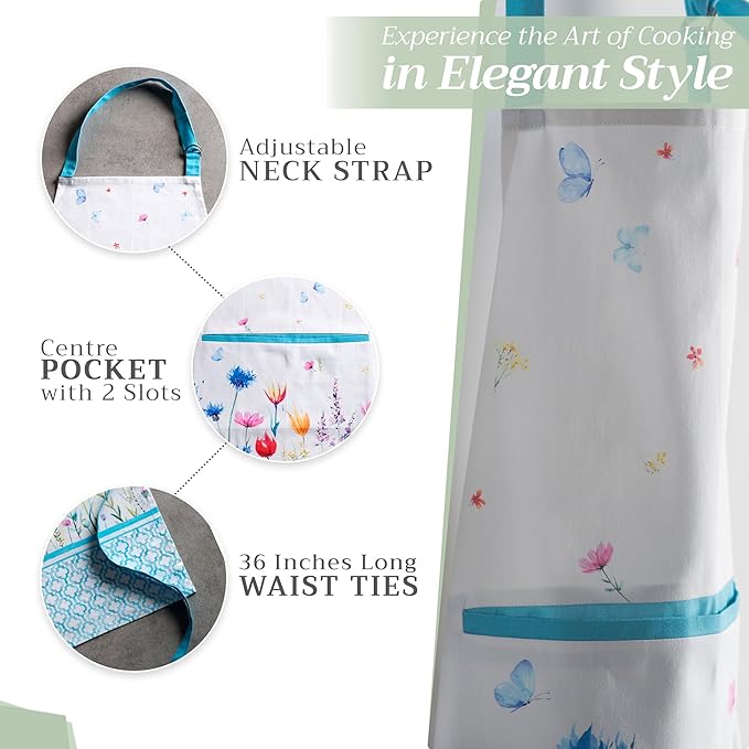 Maison d' Hermine 100% Cotton Apron for women with Pocket Kitchen Chef Apron for Men Cooking Gardening Server Waitress