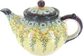 Blue Rose Polish Pottery - Yellow Sunshine Grotto Teapot - 5 Cup Capacity - Hand-Painted Polish Pottery Ceramic Coffee & Tea Server