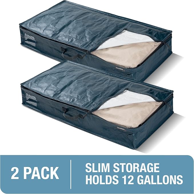 CleverMade Foldable Storage Container Bags, Pack of 2 Heavy Duty Plastic Reusable Oversized Packing, Under Bed or Duffel Storage Bins for Dorm Room Home Utility Laundry Grocery Shopping Travel