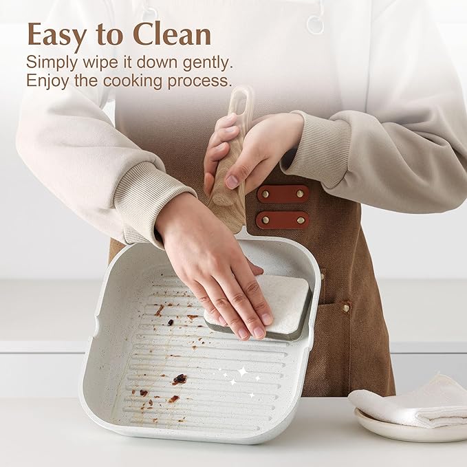 SENSARTE Nonstick Ceramic Grill Pan for Stove Tops, Versatile Square Grilling Pan with Pour Spouts, Durable Grill Skillet for All Stoves, Steak Bacon Pan, Non Toxic-PTFE,PFAS,PFOA Free, 11 Inch