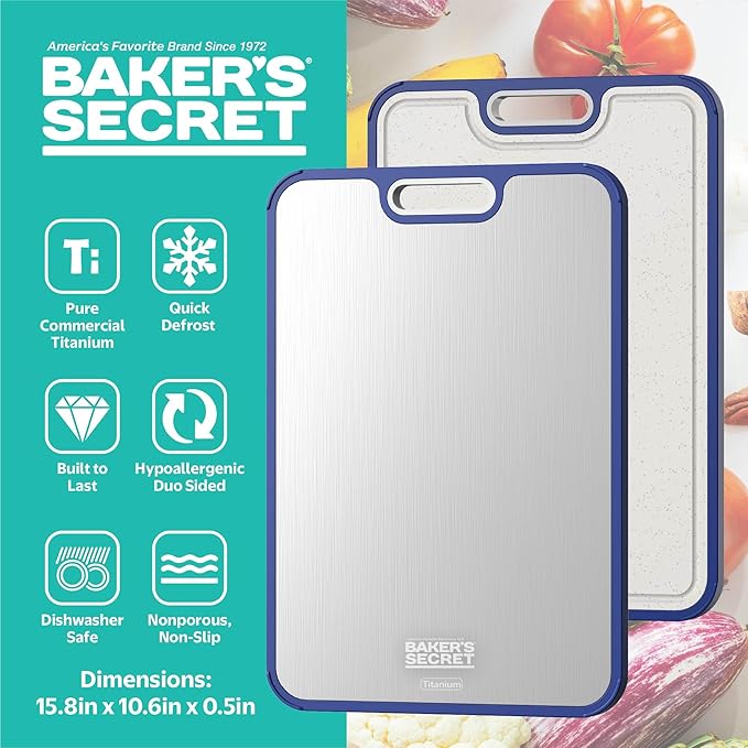 Titanium Cutting Boards for Kitchen, Cutting Board Double Sided Food Grade, Pure Titanium and Wheat Straw PP, Dishwasher Safe Easy to Clean Large Size 16”×11” Navy Blue by Baker's Secret