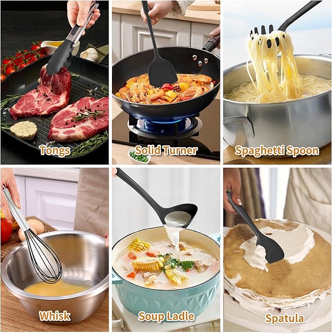 18 Pcs Cooking Utensils Set, Kitchen Utensils Set with Utensil Holder, 446°F Heat Resistant Silicone Spatula Set, Kitchen Gadgets Tools Set for Nonstick Cookware BPA FREE