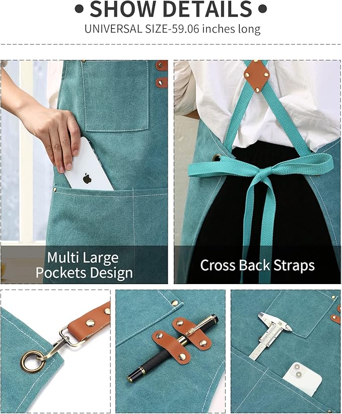 ZOMAO Chef Apron, Cotton Canvas Gardening Apron with Large Pockets for Men and Women,Kitchen Cooking Baking Bib Heavy Duty Adjustable Garden Apron