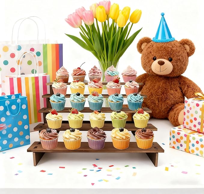 5 Tier Wood Cupcake Stand, Perfume Organizers, Cologne Organizer for Men, Display Risers for Dessert, Spice, Candles, Matcha Station, No Tools Required to Install