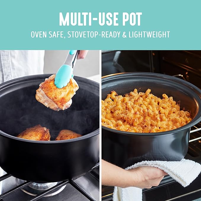 GreenLife 8QT Slow Cooker, Non-Toxic PFAS-Free Ceramic Nonstick Removable Interior Bowl, Programmable, Family Friendly, Keep Warm, Stovetop & Oven Safe, Dishwasher Safe Crock, Glass Lid, Turquoise