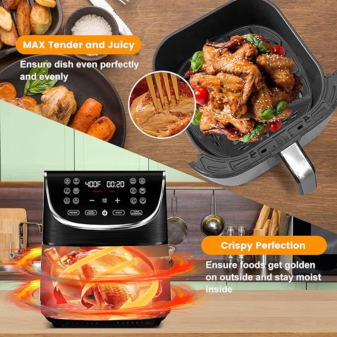 Air Fryer Grill Pan for Gourmia GAF798 7QT GAF716 Air Fryer, Food Grade Nonstick 8.97''*8.97'' Replacement Parts Accessories Rack Tray Grill Plate Crisper Plate，Dishwasher Safe