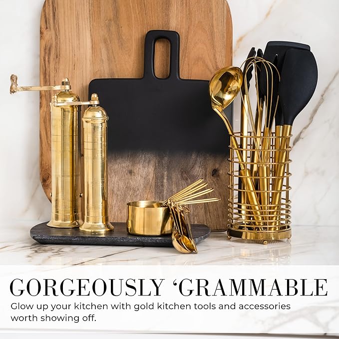 STYLED SETTINGS Gold Measuring Cups and Spoons Set – Stackable 8-Piece Brass Measuring Set – Stylish and Sturdy Gold Kitchen Accessories for Baking and Cooking