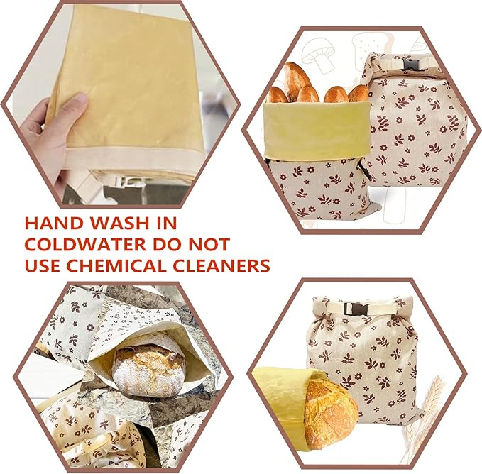 Reusable Beeswax Bread Bags for Homemade Bread & Sourdough - Keeps Bread Fresh for Longer, Reusable Food Storage Bag 2 Pack