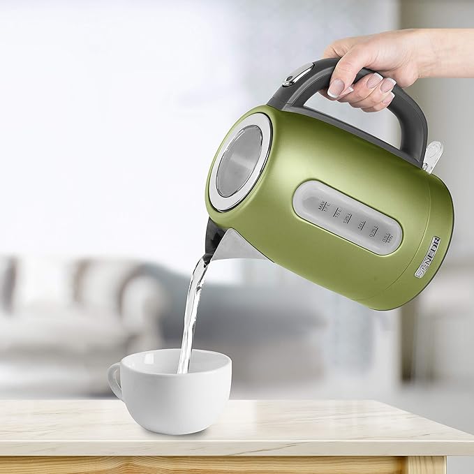 Sencor SWK1770GG 1.7L Stainless Steel Electric Kettle with Lid Safety Lock, Light Green