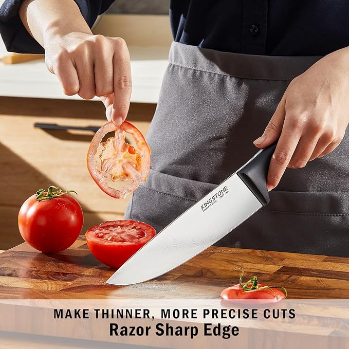KINGSTONE 14-Piece Knife Block Set, High-Carbon Stainless Steel Knives with Ergonomic Non-Slip Handles, Ultra Sharp & Dishwasher Safe, Natural
