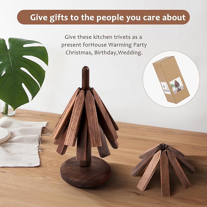 Black Walnut Wooden Trivets for Hot Dishes - Christmas Tree Shape Trivet Set, Coaster for Teapots and Hot Pots, and Table Decor