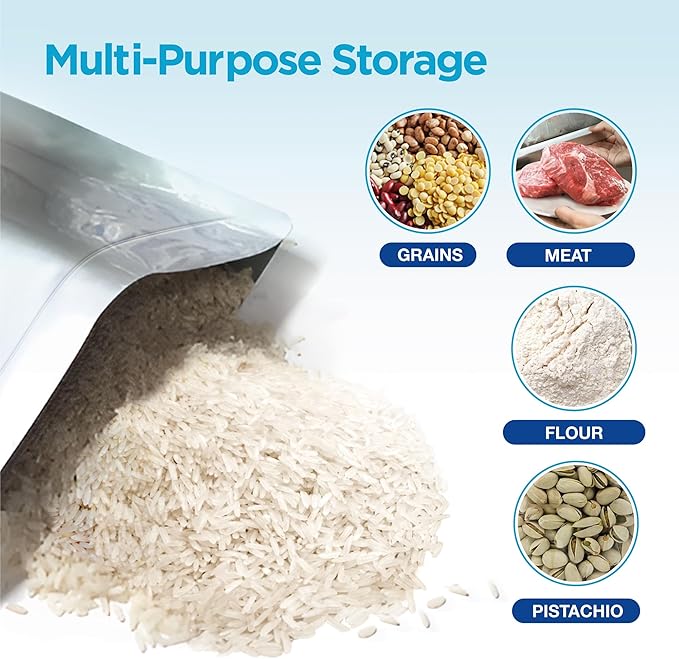 BELLE KR® 30 Pcs 5 Gallon Mylar Bags With Oxygen Absorbers - Perfect Size for Bucket - 11 Mil Thick - With Sticker Labels and Closure Clip - Smell Proof, Zipper Closure Heat Resealable Large Mylar Bag