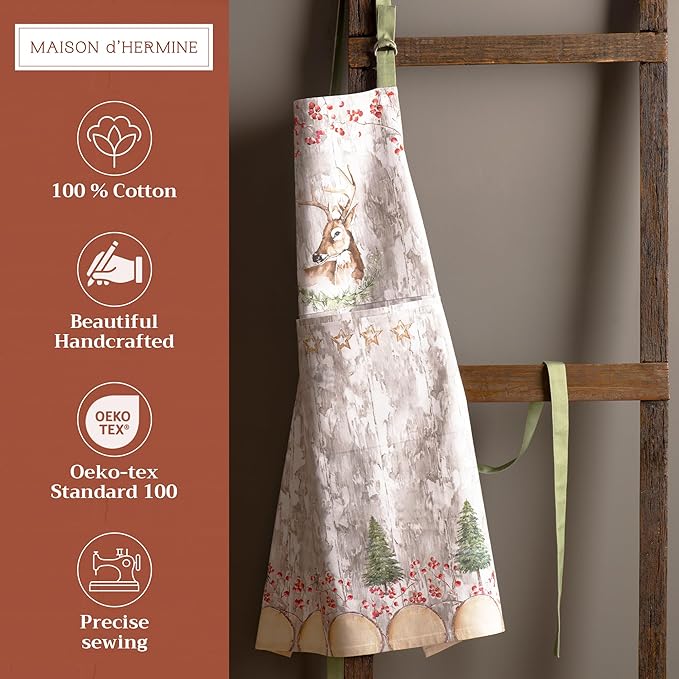 Maison d' Hermine 100% Cotton Apron for women with Pocket Kitchen Chef Apron for Men Cooking Gardening Server Waitress