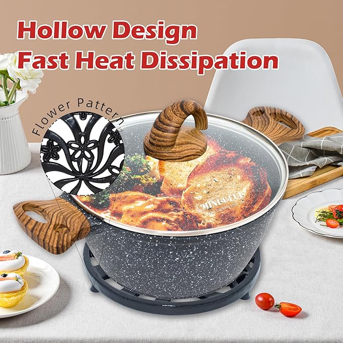Vintage Cast Iron Trivet, Heat-Resistant Metal Trivet for Hot Dishes Pots Pans with Daffodil Pattern for Tabletop Protection, Black