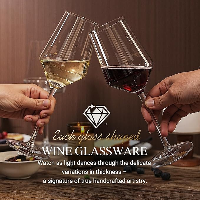 MICHLEY Long Stem Crystal Wine Glasses Set of 4-17.6 oz Lead-Free Crystal Glassware for Red & White Wine,Elegant Drinking Cups for Weddings, Parties, Gifts