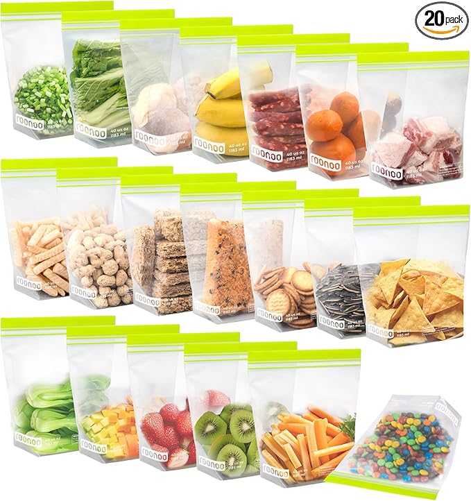 20 Pack Reusable Sandwich Bags, BPA Free Food Storage Bags, Extra Thick Leakproof Plastic Free Ziplock Bags for Meal Prep, Fruits, Sandwich, Snack, Travel Items