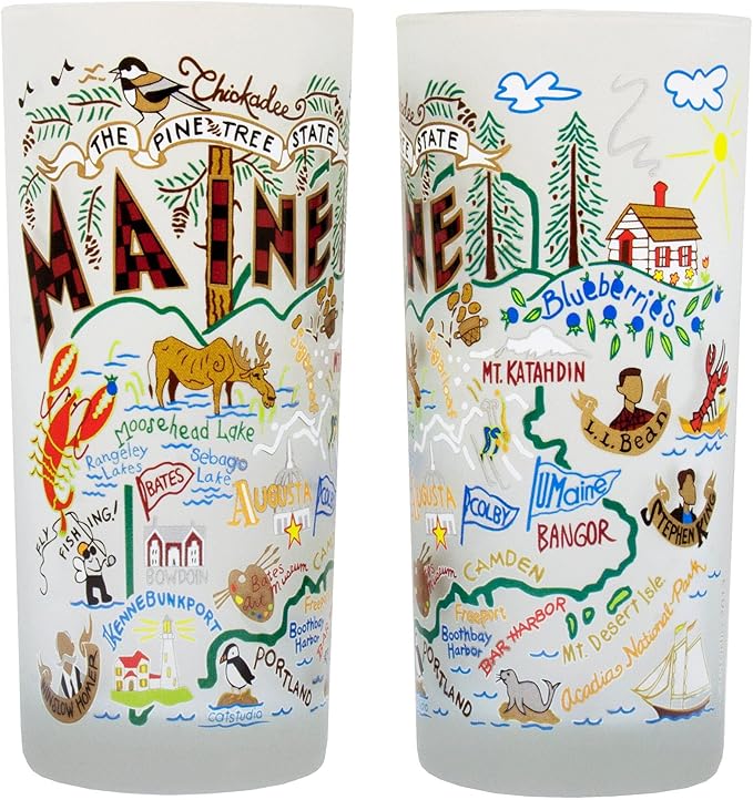 Catstudio Drinking Glass, Maine Frosted Glass Cup for Kitchen, Drinking Glasses, 15oz Dishwasher Safe Tumbler for Maine Lovers