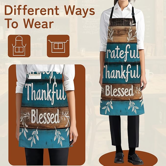 Apron with Pockets for Women, Adjustable Kitchen Cooking BBQ Chef Apron, Gifts for Mom Birthday, or Holidays