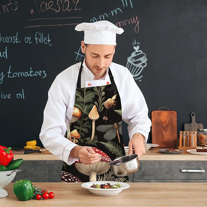 Cooking Aprons for Men and Women,Adjustable Bib Chef Apron with 2 Pockets, Soft and Durability Kitchen Apron