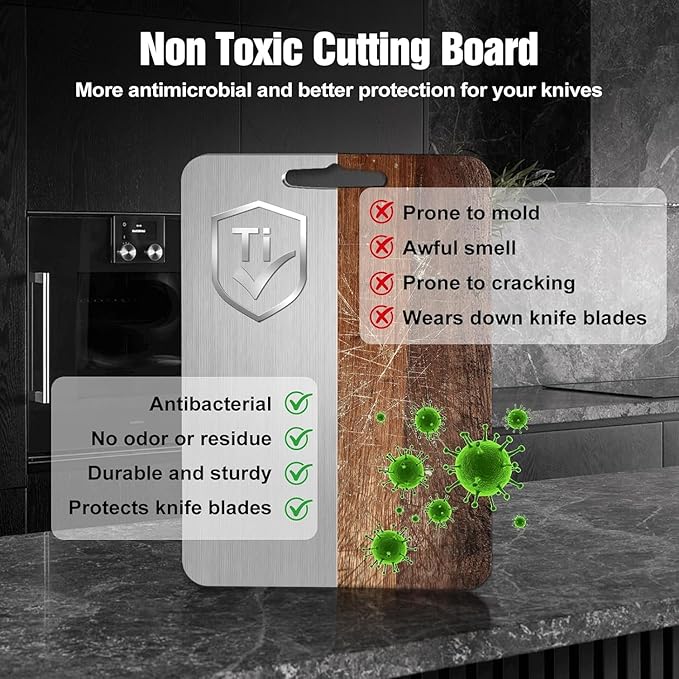 Titanium Cutting Board for Kitchen — 100% Pure Titanium, Double‑Sided Chopping Board — Durable, Non‑Toxic, Hygienic, Dishwasher‑Safe & Scratch‑Resistant Cutting Board — (13.5" x 9" in)