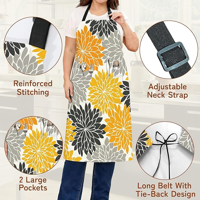 Cooking Apron for Women and Men,Adjustable Chef Bib Apron with 2 Pockets, Water and Oil Resistant for Kitchen Use