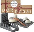 Dorai Home Collapsible Dish Drying Rack and Stone Pad – Foldable Drying Rack with Instant-Dry Stone Mat – Space-Saving Collapsible Drainer for Kitchen Counter - 19.9" x 15.2" (Slate)