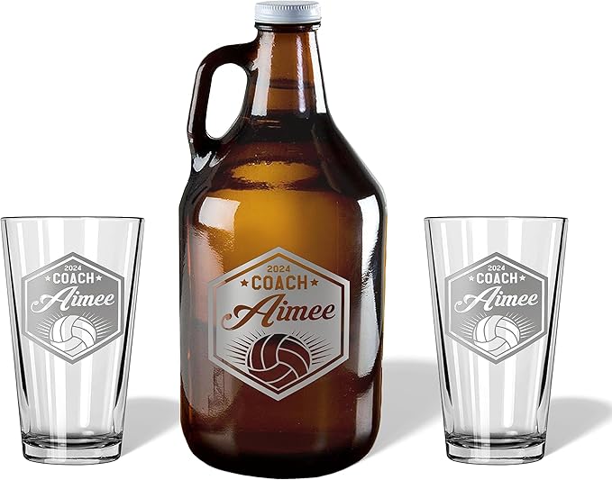 Volleyball Coach Beer Glasses - Volleyball Coach Gifts Personalized Coach Pint Glass Engraved Coach Award Volleyball Beer Glass End of Season Gifts Coach (Volleyball, Growler Gift Box)