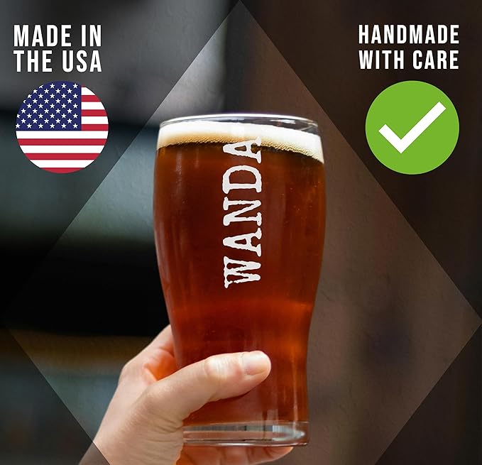 Personalized Etched 20oz Pub Pint Glass – Beer Gifts for men, Custom Engraved Drinking Glasses, Customized Retirement, Birthday for Him, Gifts for Dad Fathers Day, Groomsmen, Wedding, Vertical Name