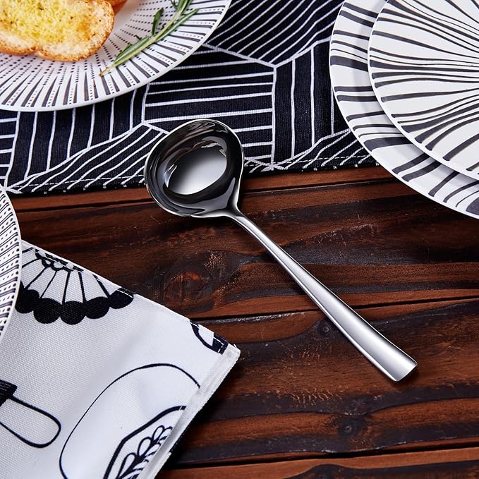 KEAWELL Louis 7.5 Inches Gravy Ladle + Sauce Drizzle Spoon with Spout, 18/10 Stainless Steel Mini Ladle, Dishwasher Safe