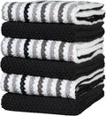 Premium Kitchen Towels (16”x 26”, 6 Pack) | Large Cotton Kitchen Hand Towels | Popcorn Striped Design | Dish Towels | 430 GSM Highly Absorbent Tea Towels Set with Hanging Loop | Black