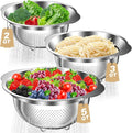 Colander, Stainless Steel Colander for Kitchen, 3Pcs Kitchen Gadget Food Strainer Basket with Handle, Kitchen Strainer Colanders Bowl for Pasta Noodles Spaghetti Vegetables Fruit (2QT, 3QT, 5QT)