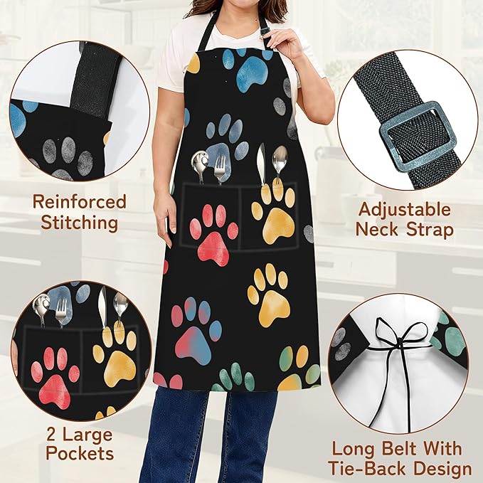 Apron with Pockets for Women, Adjustable Kitchen Cooking BBQ Chef Apron, Gifts for Mom Birthday, or Holidays