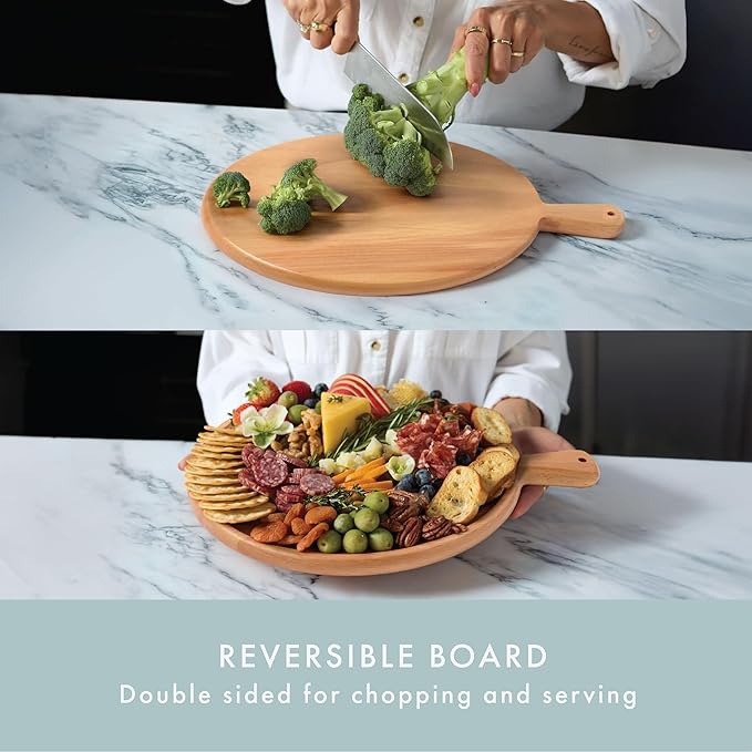 Charcuterie Board Set - Round Solid Wood Cheese Board for Serving with Accessories - House Warming Gifts for New Home, Bridal Shower & Wedding Gift, Birthday Gifts for Women