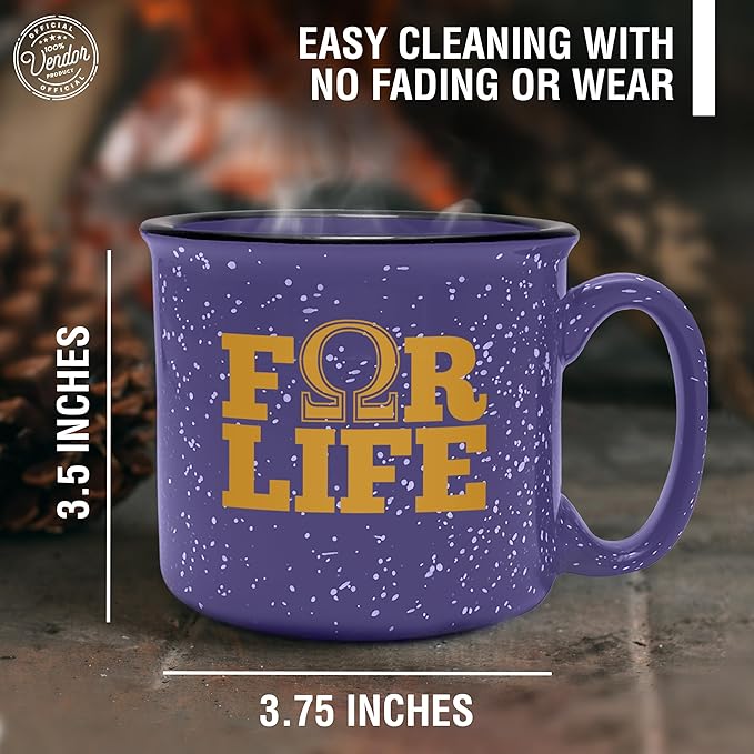 BBGreek Omega Psi Phi Fraternity Paraphernalia - Official Vendor - 15 oz Ceramic Campfire Mug - Omega For Life