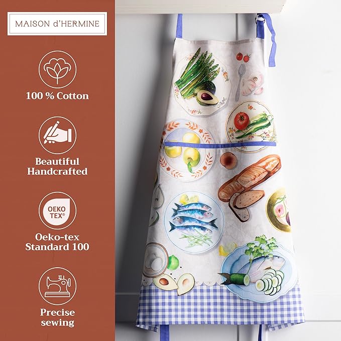 Maison d' Hermine 100% Cotton Apron for women with Pocket Kitchen Chef Apron for Men Cooking Gardening Server Waitress