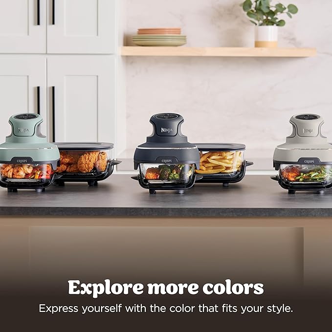 Ninja Crispi 4-in-1 Portable Glass Air Fryer Cooking System, 1500W, 4QT & 6-Cup TempWare Glass Containers with Storage Lids, Microwave, Freezer & Dishwasher Safe, Cyberspace Gray, FN101GY