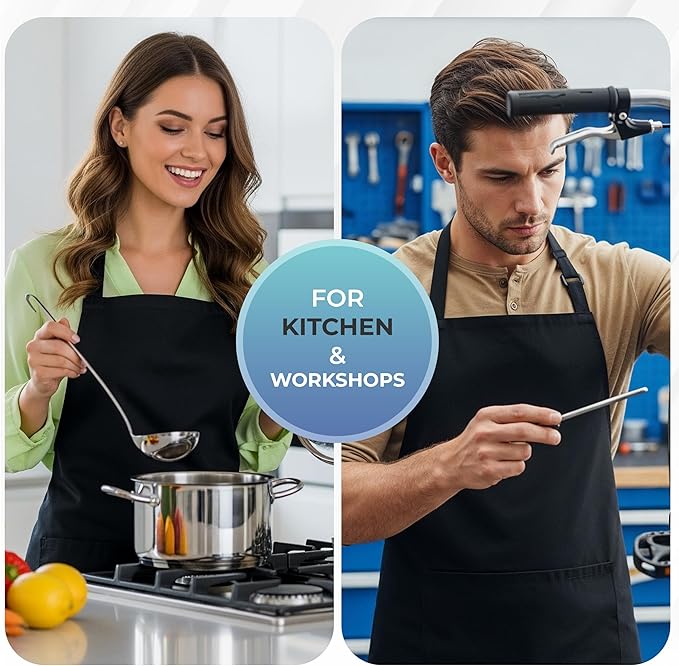 Utopia Kitchen 4 Pack Bib Apron Adjustable with 2 Pockets, Water and Oil Resistant, Cooking Kitchen Chef Apron for Women Men