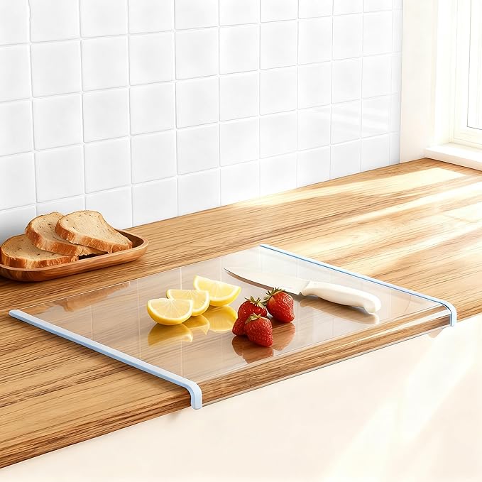 Clear Cutting Board for Countertop (17"x13.3"),Glass Cutting Board with Lip,Kitchen Countertop Protector, Non Slip,Gifts suitable for Christmas, Mother's Day and fatherly occasions (Blue)