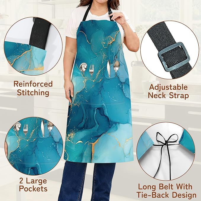 Kitchen Apron with Pocket,Waterproof Adjustable Neck and Long Ties, Cooking Baking Gardening Painting Apron for Women