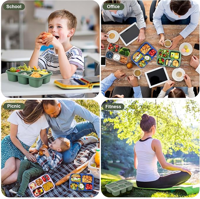 Bento Box Adult - Snack Box Containers 4 Pack, 5 Compartment Lunchables Containers for Kids/Adults, Meal Prep Container Reusable for Travel (Unisex)